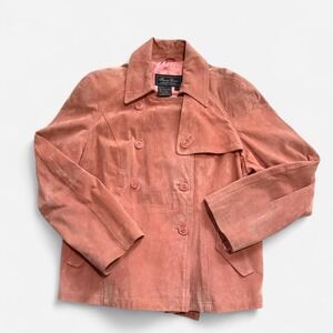 Vintage Terry Lewis pink leather double breasted jacket size L